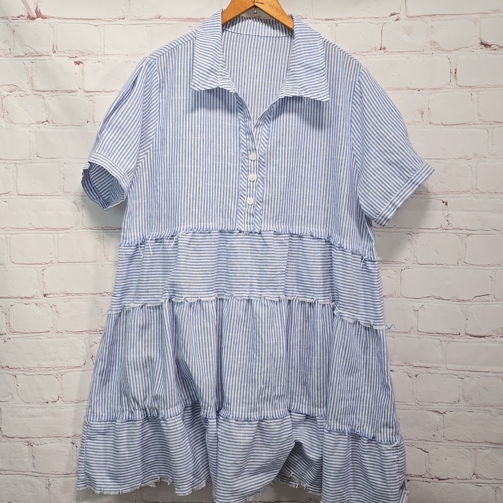 Blue and White Striped Layered Dress Womens Size L